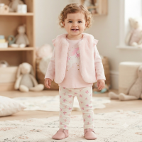 J15547INF: Baby Girls Faux Fur Gilet, Top & Legging Outfit (12-24 Months)